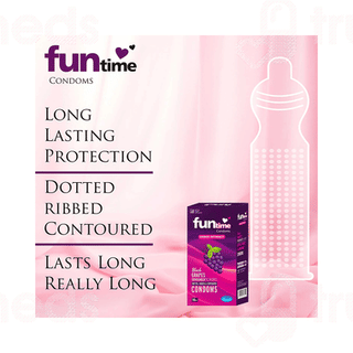Funtime Dotted Ribbed And Contoured Black Grapes  Flavour Condom Pack Of 10