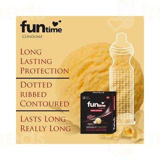 Funtime Dotted Ribbed And Contoured Vanilla Flavour Sensus Condom Pack Of 3