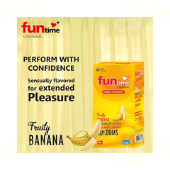 FUNTIME DOTTED RIBBED AND CONTOURED FRUITY BANANA FLAVOUR CONDOM PACK OF 10