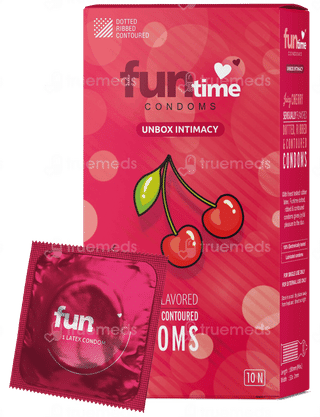 Funtime Dotted Ribbed And Contoured Juicy Cherry Flavour Condom Pack Of 10