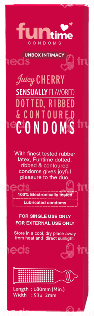 Funtime Dotted Ribbed And Contoured Juicy Cherry Flavour Condom Pack Of 10