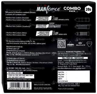 Manforce New Wild Chocolate Strawberry Black Grapes  Mint Melon Combo Pack Condoms 20