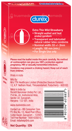 Durex Extra Thin Wild Strawberry Condoms 12 Durex Extra Thin Wild Strawberry Condoms 12