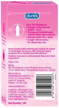 Durex Extra Thin Bubblegum Condoms 12 Durex Extra Thin Bubblegum Condoms 12