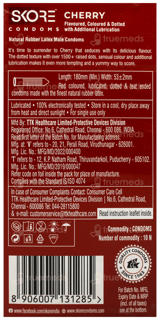 Skore Cherry Flavour Condoms 10