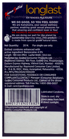 Kamasutra Longlast Extended Pleasure Climax Delay Condoms 20
