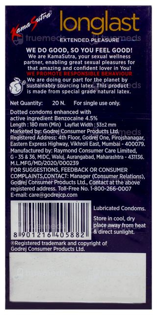 Kamasutra Longlast Extended Pleasure Climax Delay Condoms 20