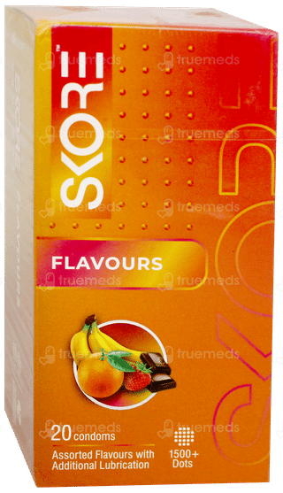Skore Assorted Flavour With Additional Lubrication 1500+ Dots Condoms 20