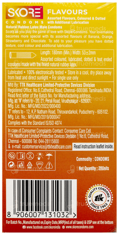 Skore Assorted Flavour With Additional Lubrication 1500+ Dots Condoms 20