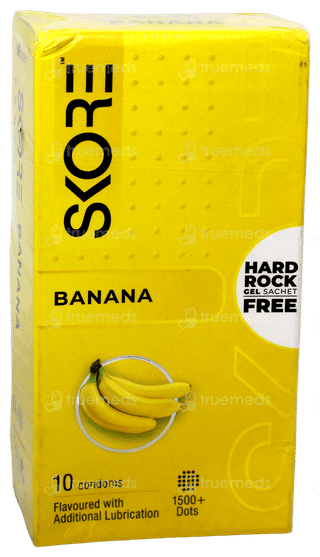 Skore Banana Flavoured With Additional Lubrication 1500+ Dots Condoms 10