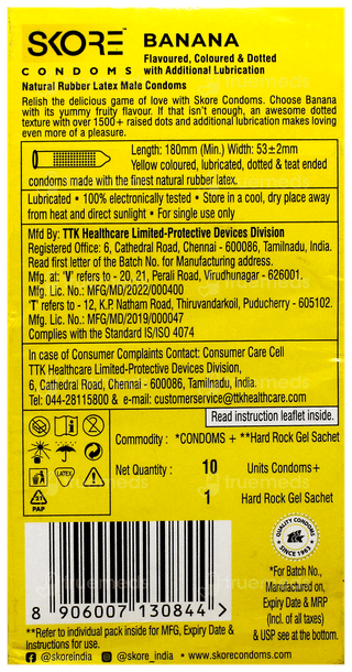 Skore Banana Flavoured With Additional Lubrication 1500+ Dots Condoms 10