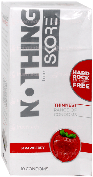 Nothing Skore Thinnest Strawberry Condoms 10 With Hard Rock Gel Sachet 1 Free