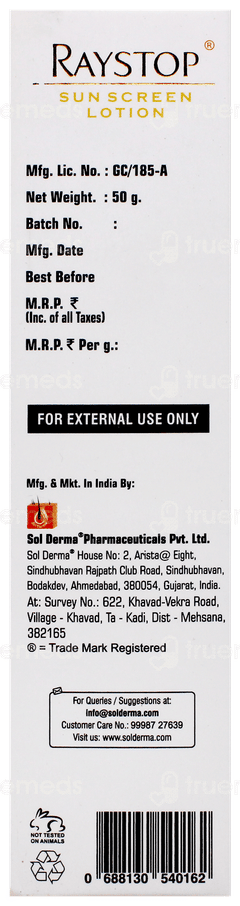 Raystop 50 Spf Pa+++ Sunscreen Lotion 50Gm