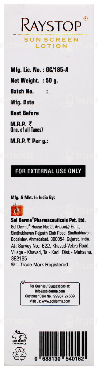 Raystop 50 Spf Pa+++ Sunscreen Lotion 50Gm