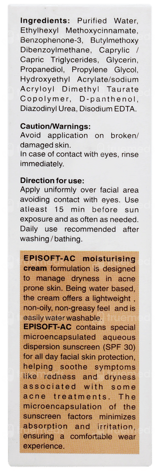 Episoft Ac Spf 30 Moisturiser With Microencapsulated Sunscreen 75gm
