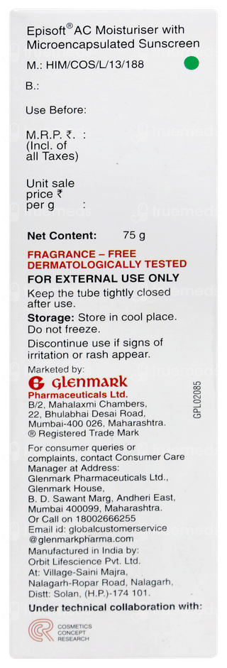 Episoft Ac Spf 30 Moisturiser With Microencapsulated Sunscreen 75gm