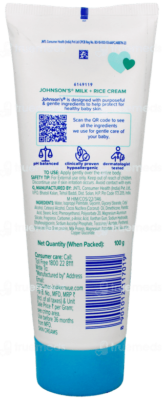 Johnsons Baby Milk + Rice Cream 100Gm