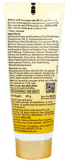 Rivela Lite Bronze Spf 50 Pa++++ Sunscreen 40gm