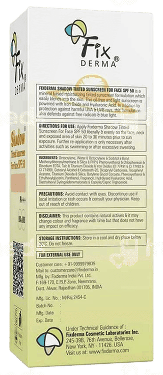 Fixderma Shadow Spf 50 Pa+++ Tinted Sunscreen 30Gm