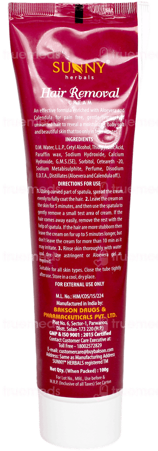 Baksons Sunny Herbals Hair Removal Cream 100gm