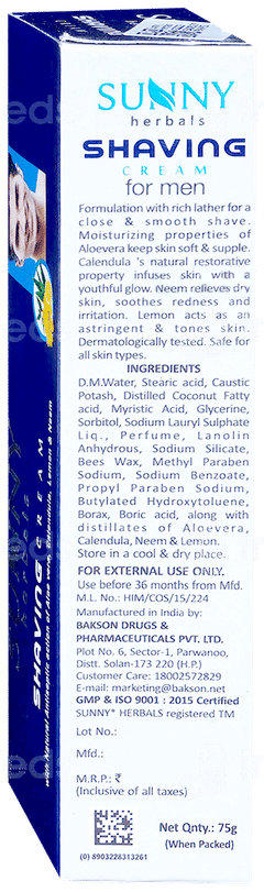 Baksons Sunny Herbals Shaving Cream 75Gm