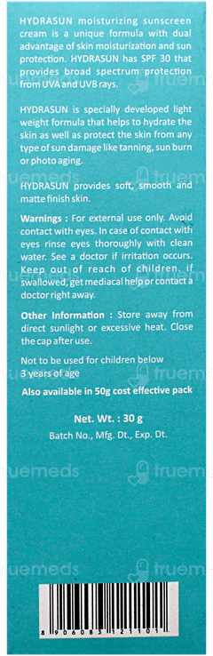 Hydrasun Spf 30 Moisturising Sunscreen Cream 30gm