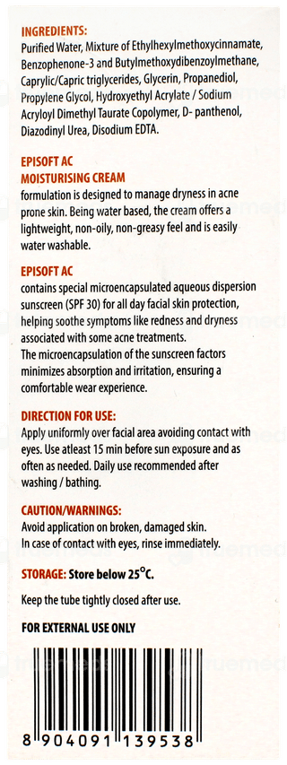 Episoft Ac Spf 30 Moisturiser With Microencapsulated Sunscreen 125gm
