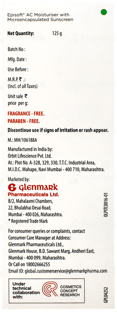 Episoft Ac Spf 30 Moisturiser With Microencapsulated Sunscreen 125gm