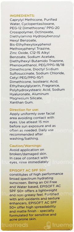 Episoft Ac Spf 50+ Pa ++++ Hydrating Sunscreen 50gm