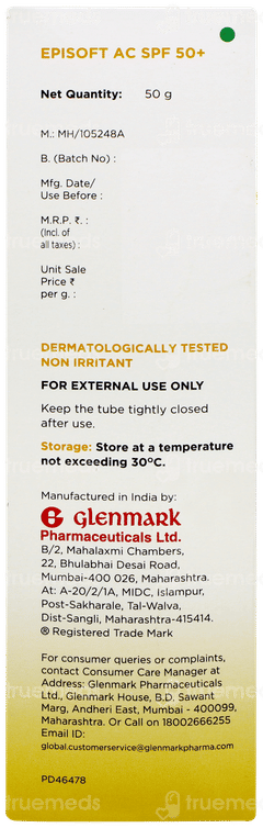 Episoft Ac Spf 50+ Pa ++++ Hydrating Sunscreen 50gm