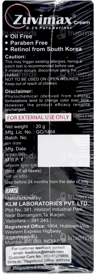 Zuvimax 0.2% Pure Retinol Cream 20gm