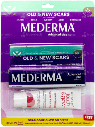 Mederma Pm Intensive Overnight Scar Cream 10gm With Revlon Touch & Glow Advance Radiance Creme Face Wash 20gm Free