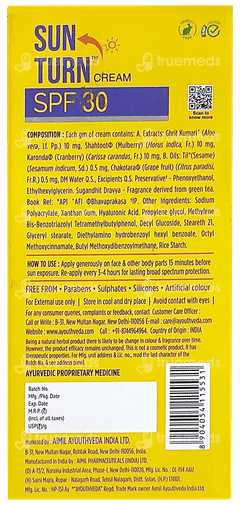 Ayouthveda Sun Turn Spf 30 Pa+++ Cream 60gm