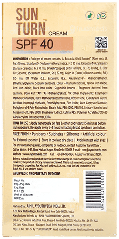 Ayouthveda Sun Turn Spf 40 Pa++++ Cream 60gm