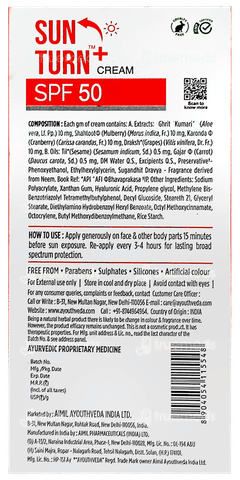 Ayouthveda Sun Turn + Spf 50 Pa++++ Cream 60gm