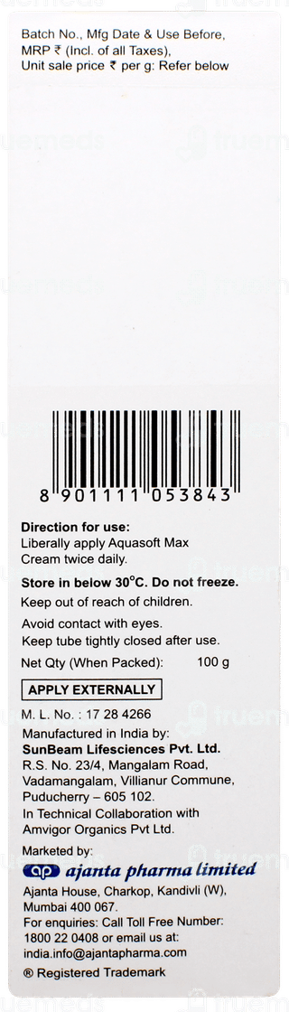 Aquasoft Max Intense New Moisturizing Cream 100gm