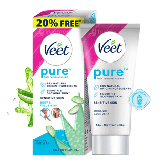 Veet Pure Sensitive Skin Body & Full Bikini Hair Removal Cream 50Gm + 10Gm Free