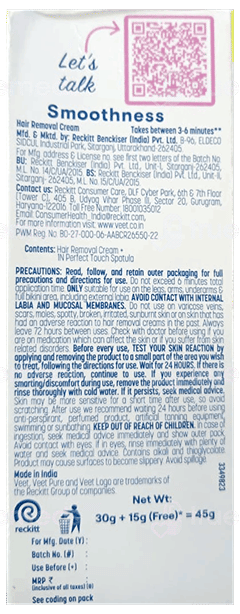 Veet Pure Normal Skin Hair Removal Cream 30Gm +15Gm Free