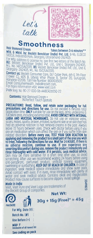 Veet Pure Normal Skin Hair Removal Cream 30Gm +15Gm Free