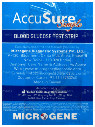 Accusure Simple Blood Glucose Test Strip 100