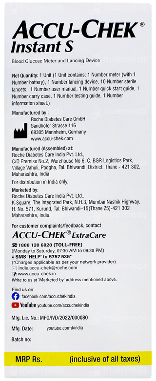Accu Chek Instant S Blood Glucose Meter Kit 1 With 10 Test Strips Free