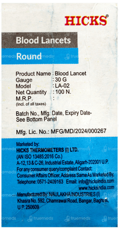 Hicks Round Blood Sterile Lancets 100