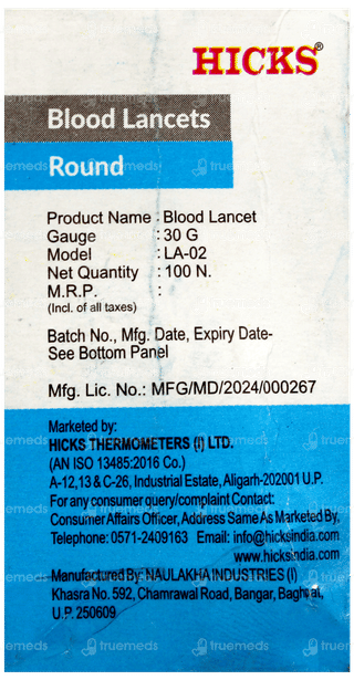 Hicks Round Blood Sterile Lancets 100