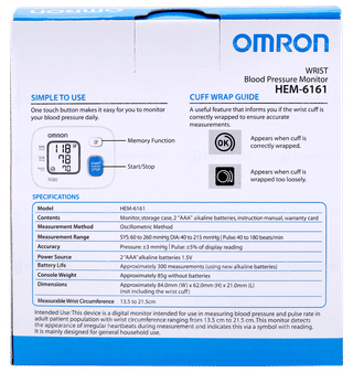 Omron Hem 6161 White Fully Automatic Wrist Blood Pressure Monitor Machine 1