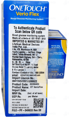 One Touch Verio Flex Blood Glucose Monitoring System With Test Strip 25 Free