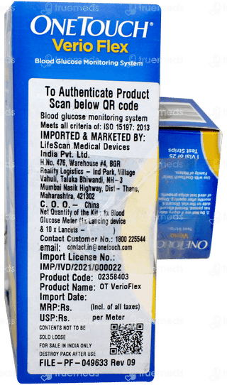 One Touch Verio Flex Blood Glucose Monitoring System With Test Strip 25 Free