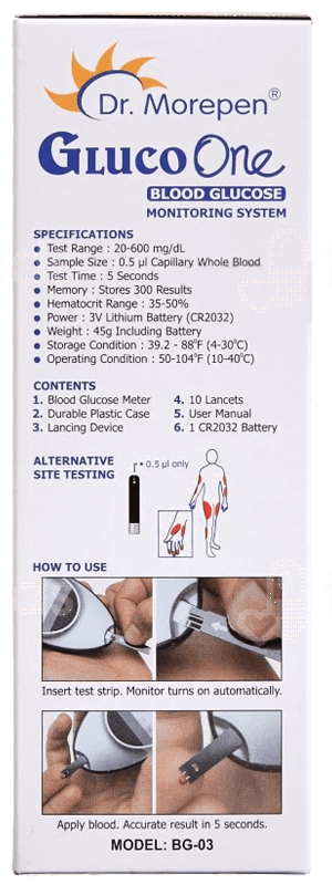 Dr Morepen Gluco One Bg 03 Blood Glucose Monitoring System 1 With 50 Blood Glucose Test Strips