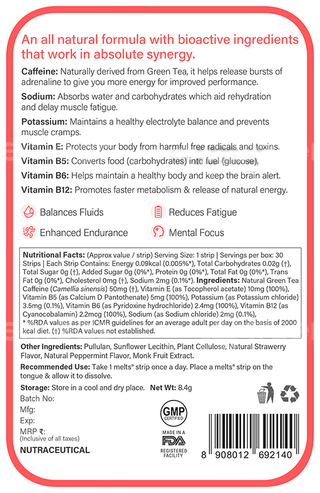 Wellbeing Nutrition Melts Into Instant Energy Strawberry Mint Sugar Free Oral Thin Strips 30