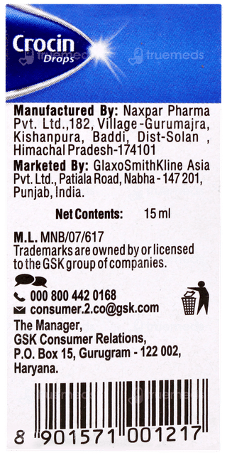 Crocin Peppermint Flavour Oral Drops 15ml
