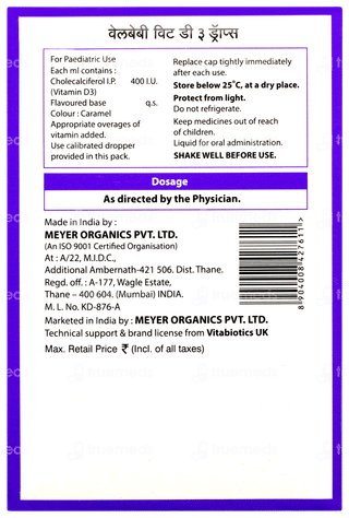 Wellbaby Vit D3 400iu Oral Drops 15ml